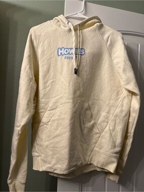 Cream Pullover Hoodie with Blue Logo